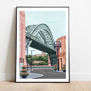 Newcastle Upon Tyne, Newcastle, The Tyne Bridge, Art print, Travel Poster, Newcastle England, England, UK, Newcastle side street