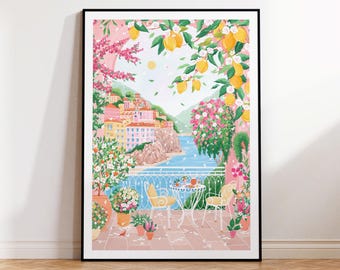 Atrani, Amalfi Coast, Positano, Italy, Travel poster, Wall art, Home Decor, Lemon poster, Mediterranean art