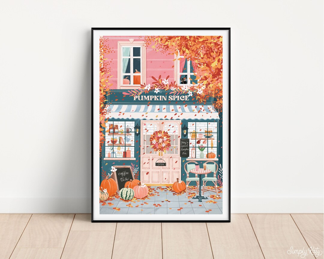 Citrouille épicée, affiche de café, art mural automne, cadeau café, art mural cuisine, déco automne, art mural rose