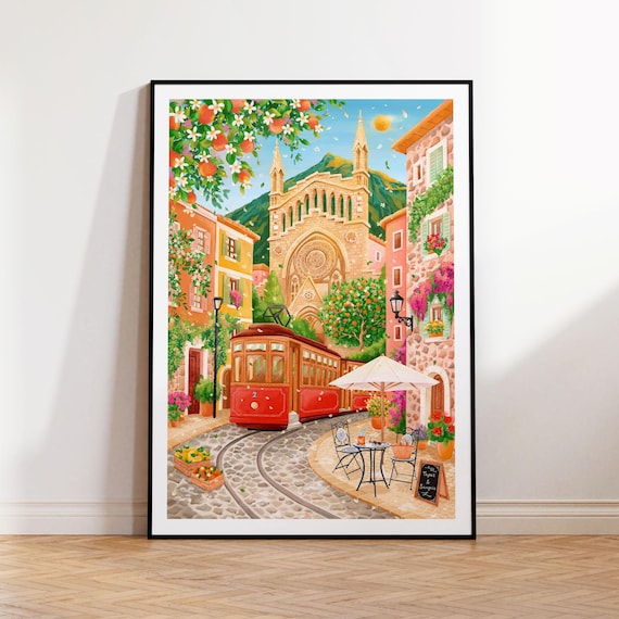 Port de Sóller, Mallorca, Spain Poster, Mediterranean Wall Art, Travel Poster, Europe Print, Home Decor, Travel Gift, Cottage Core