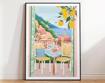 Positano, Amalfi Coast Art Print, Travel Prints, Home Decor, Housewarming gift, Maximalist, Living Room Decor, Anniversary gift, Travel