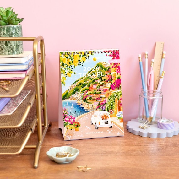 2026 Travel: Desk Calendar, Monthly Calendar, Planner, Stationery, Office Decor, Desk accessories, Travel Gift, Stocking Filler