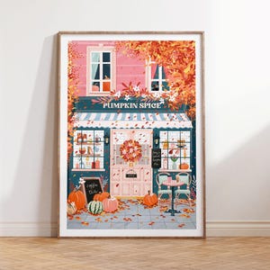 Pumpkin Spice Poster, Kaffee Poster, Herbst Wandkunst, Kaffee Geschenk, Küchen Wandkunst, Herbst Dekor, rosa Wandkunst