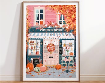 Pumpkin Spice, Coffee poster, Autumn Wall Art, Coffee gift, Kitchen Wall Art, Autumn Decor, Pink Wall Art