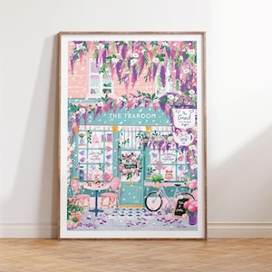 Tearoom Cafe, Wisteria Art, Afternoon Tea, Pink Wall Art, Cafe Wall Art, Kitchen Wall Art, Tea Party, Tea Lover gift
