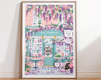 Tearoom Cafe, Wisteria Art, Afternoon Tea, Pink Wall Art, Cafe Wall Art, Kitchen Wall Art, Tea Party, Tea Lover gift