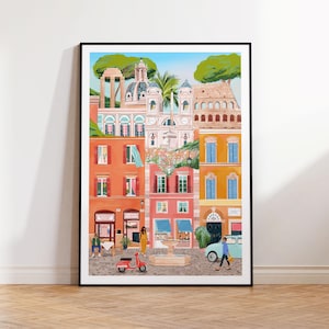 Impresión artística de Roma, impresión de Roma, Italia, póster de viaje a Roma, arte de viaje a Roma, Plaza de España en Roma, Foro Romano, Coliseo, arte de Roma, Roma