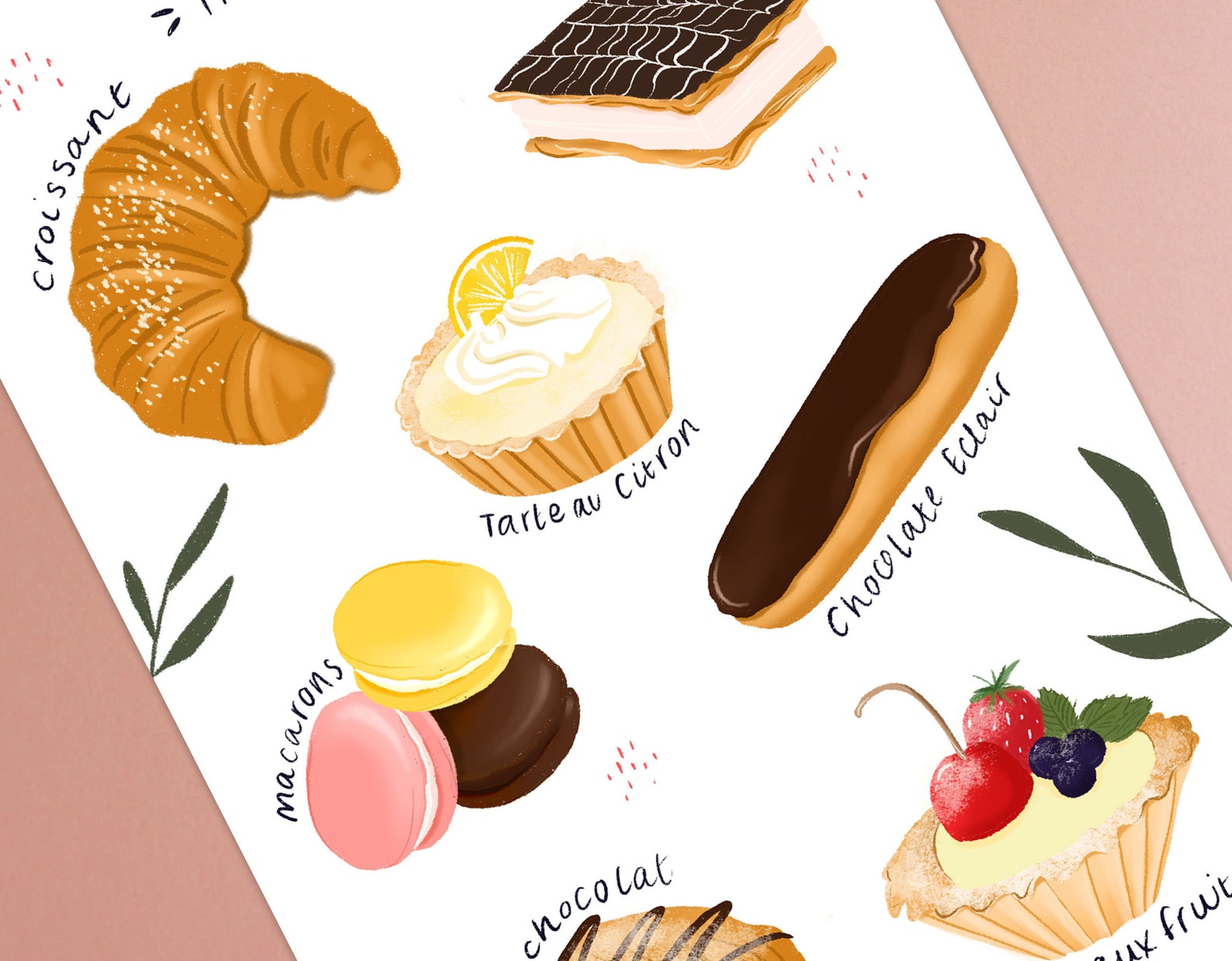 French Pastry Art Print Kitchen Art Printfrench Pastries - Etsy