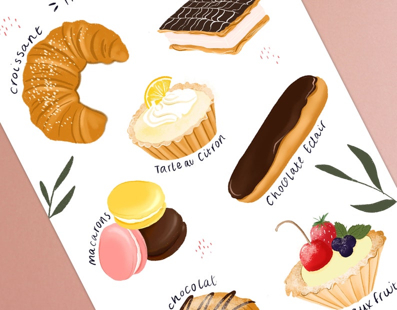 French Pastry Art Print Kitchen Art Printfrench Pastries Etsy