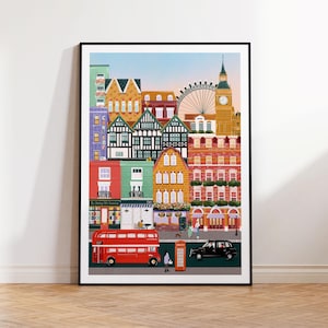 Londen, Londense kunstprint, Londense poster, Londense print, Londen reisafdruk, Londen vintage kunst, Londen retro, reiskunst