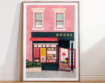 New York bookshop, Bookshop art print, Bookshop art, Book art print, Reading art print, Bookworm art, Books art print, New York art, NYC