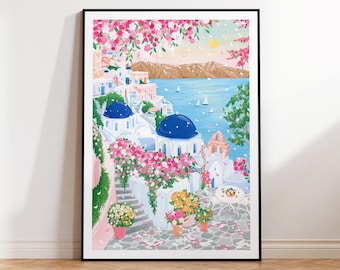 Santorini, Oia, Greece, Mediterranean art, Wall Art, Travel Poster, Home Decor, CottageCore, Travel Gift