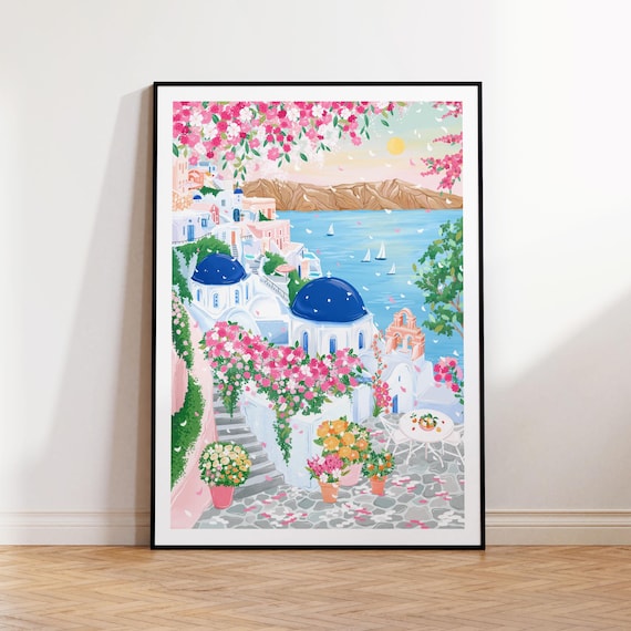 Santorini, Oia, Greece, Mediterranean art, Wall Art, Travel Poster, Home Decor, CottageCore, Travel Gift