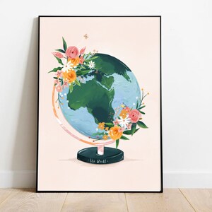 The World art print, World art print, Earth art print, Nursery art print, Nursery wall art, Nursery decor, Nursery print, Globe print image 3