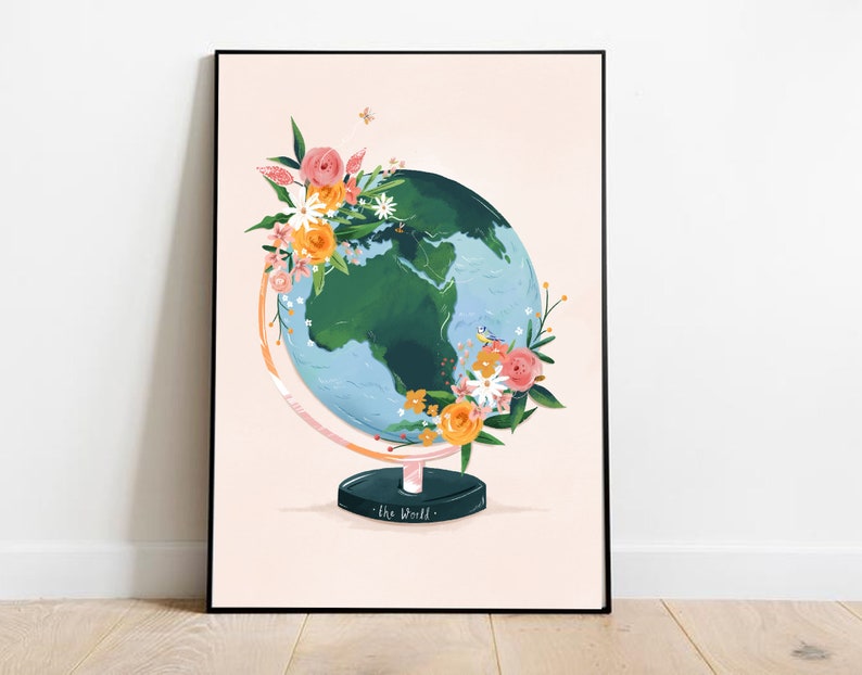 The World art print, World art print, Earth art print, Nursery art print, Nursery wall art, Nursery decor, Nursery print, Globe print image 3