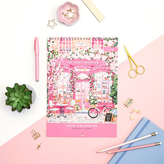 2026 Shopfront Scenes: Wall Calendar, Monthly Calendar, Planner, Stationery, Wall Decor, Cottage Core, Stocking filler, Gift for her
