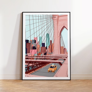 Nueva York, puente de Brooklyn, impresión artística de Nueva York, impresiones artísticas de Nueva York, arte mural de Nueva York, póster de Nueva York, horizonte de Nueva York, regalo de Nueva York