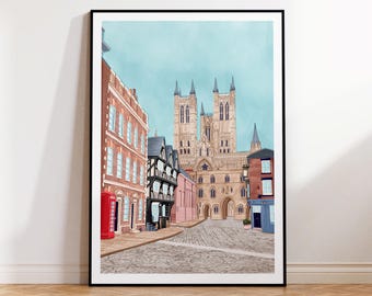 Lincoln art, Lincoln art print, Lincoln, Lincoln art poster, Lincoln poster, Lincoln wall art, Lincoln Cathedral, Lincoln skyline,