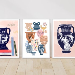 3 print greek bundle, Greek art print, Greek pots print, Pottery print, Greek print, Art print statue greek, Print bundle, Print Bundles