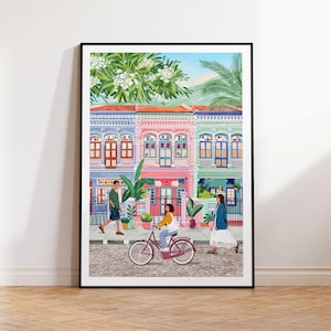 Singapore, case Peranakan, stampe di viaggio, decorazioni per la camera da letto, poster della città, decorazioni per la casa, regalo di inaugurazione della casa, poster di viaggio, arte murale