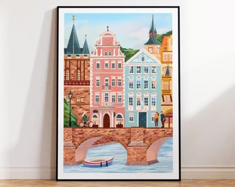 Praag, Praag reisafdruk, reizen, reiscadeau, Praag poster, Praag kunst aan de muur, housewarming cadeau, slaapzaal decor, jubileumcadeau