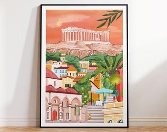 Athene, Griekenland, Athene print, Griekenland reisposter, Griekenland kunst print, Akropolis, Hadrian's Library, Athene poster, Athene kunst, reizen print