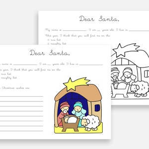 Druckbarer Brief „Lieber Weihnachtsmann“ – mit Farbe und als Malvorlage – Weihnachtswunschliste für Kinder