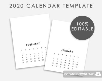 2020 Editable Calendar Template, 2020 Calendar Template Editable Font, Calendar Template 2020 .Psd, Photoshop Calendar Template, 2020