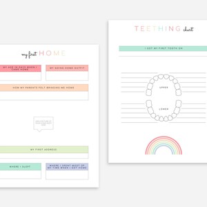 K&ouml;nnte beinhalten: Ein druckbarer Chart zum Verfolgen der ersten Heim- und Zahnungsmomente eines Babys. Der Chart enth&auml;lt Abschnitte zum Aufzeichnen des Alters des Babys in Tagen, als es nach Hause kam, seines Heim-Outfits, wie sich seine Eltern f&uuml;hlten, als sie es nach Hause brachten, seiner ersten Adresse, wo es schlief und wo es die meiste Zeit verbrachte, als es nach Hause kam. Der Chart enth&auml;lt auch einen Abschnitt zum Verfolgen des ersten Zahns des Babys, mit einem Diagramm der oberen und unteren Z&auml;hne.