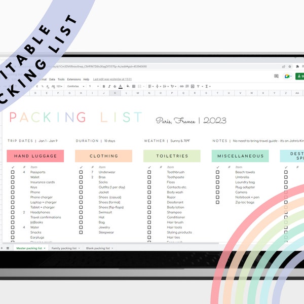 Packing List Template | Google Sheets