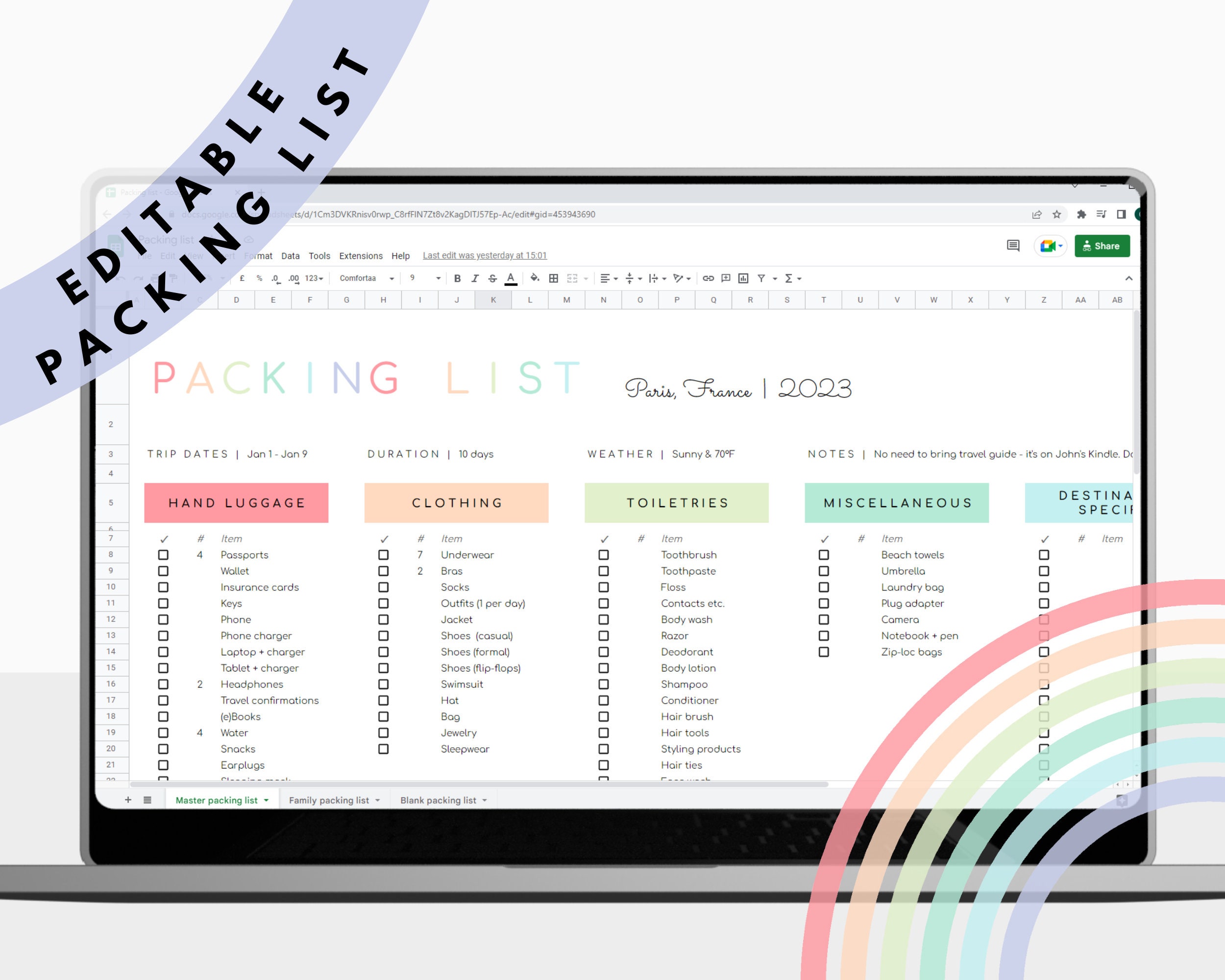 Packing List Template Google Sheets - Etsy Australia