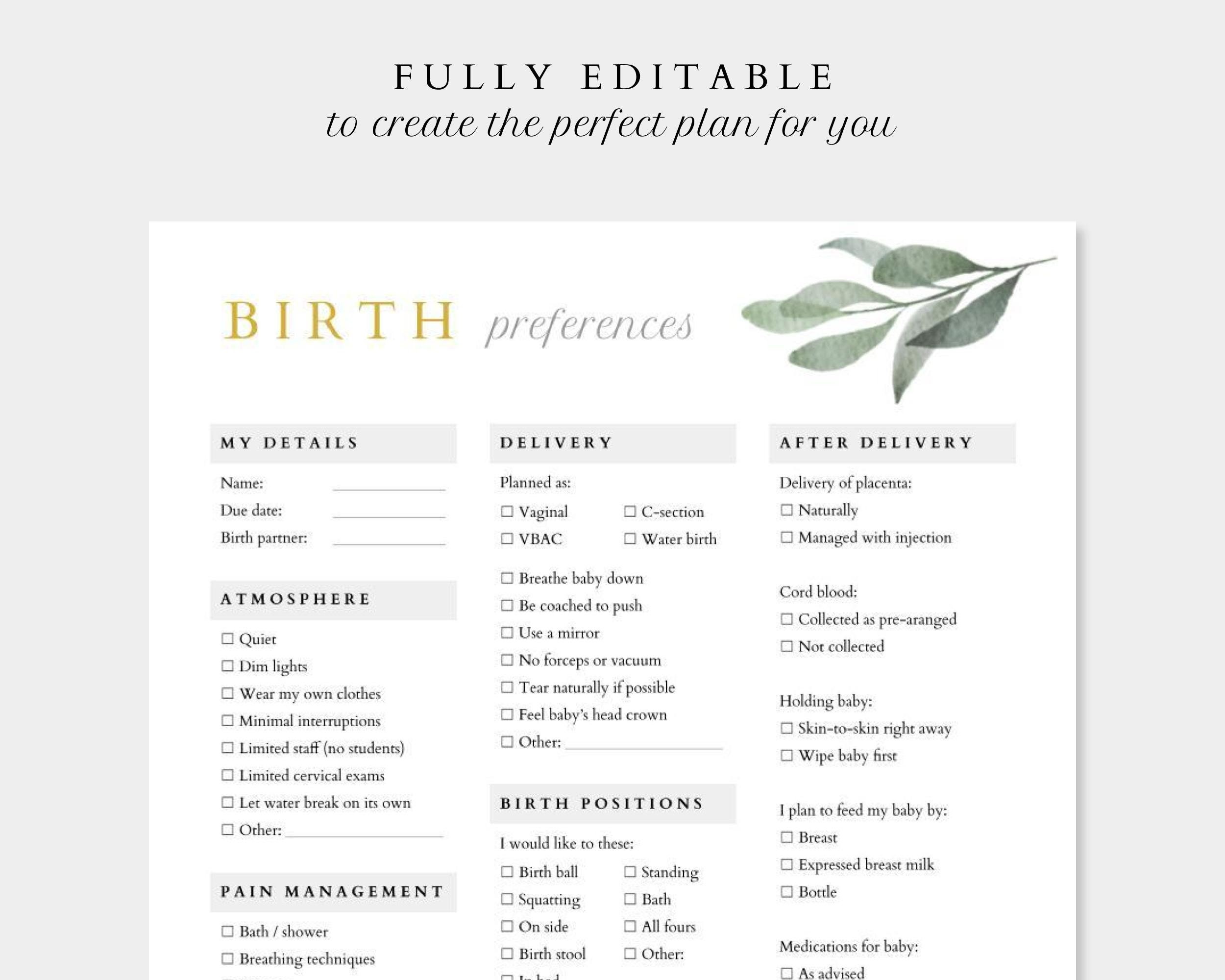 Birth Plan Template for Canva Word Google Docs Google Etsy Australia Birth Plan Template for Canva Word Google Docs Google Etsy Australia