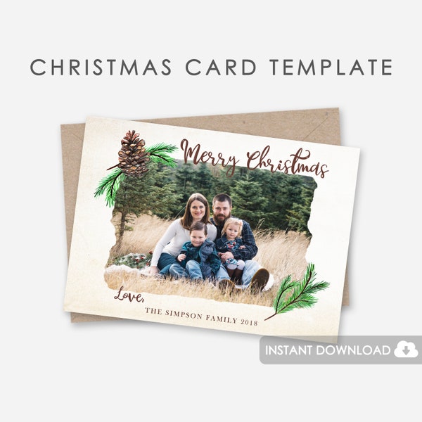 Christmas Card Template with Photography for Photoshop, Christmas Photo Card Instant Download, Holiday Photo Card Photoshop Template 2018