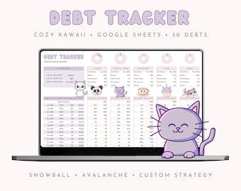 Kawaii Debt Tracker, Cute Debt Snowball Spreadsheet, Adorable Debt Payoff Ttracker, Avalanche Custom Calculator, Google Sheets Debt Tracker
