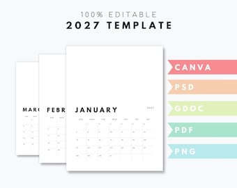 2027 Calendar Template | Psd, Canva, Google Docs