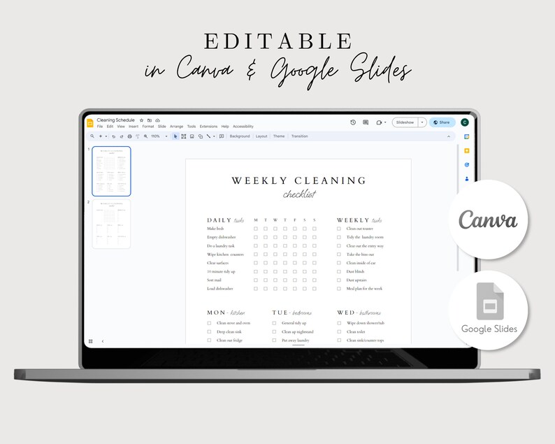 Cleaning Schedule Editable Canva Google Slides - Etsy