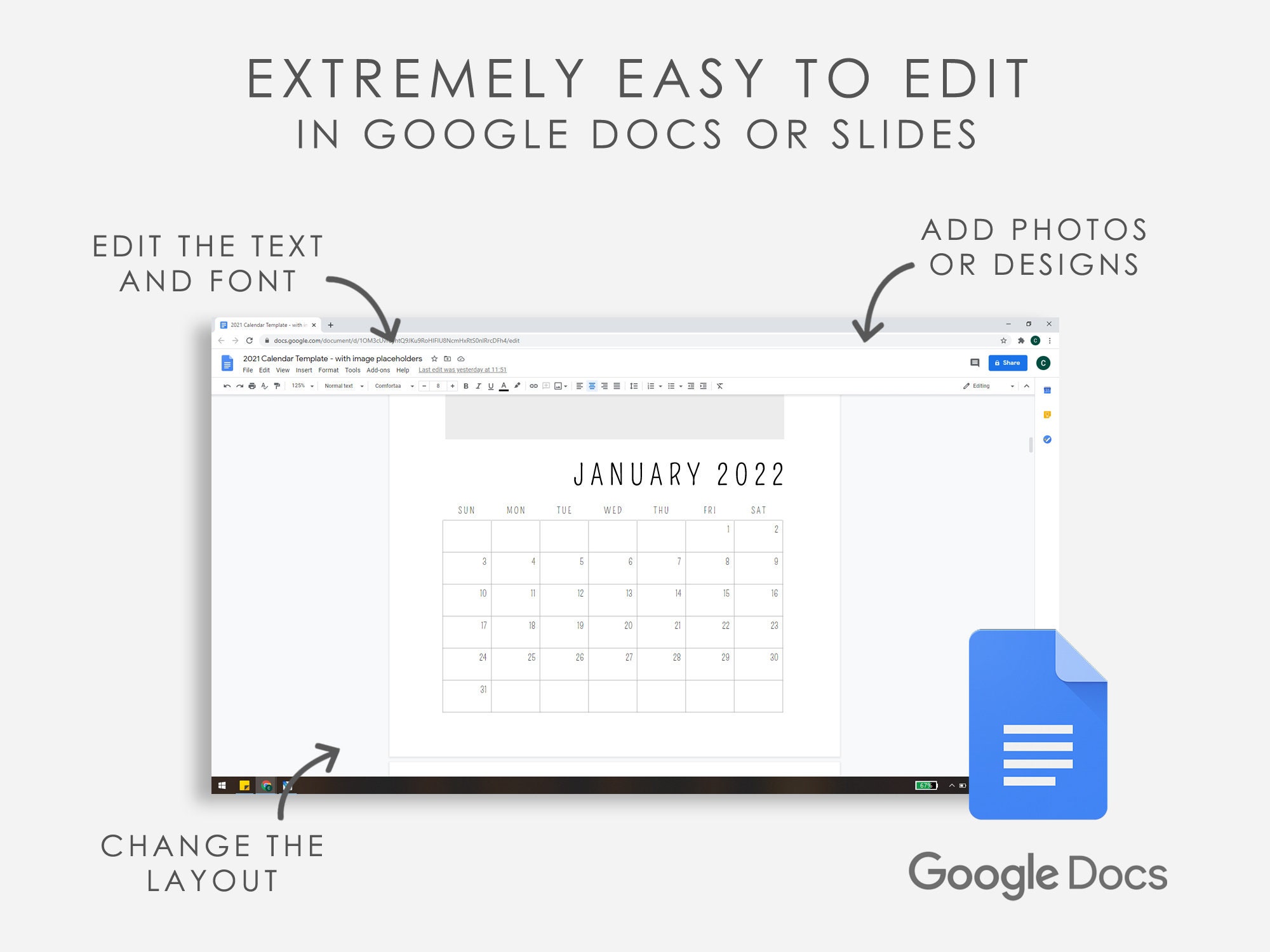 2022 Calendar Template Google Docs 100 Editable Etsy
