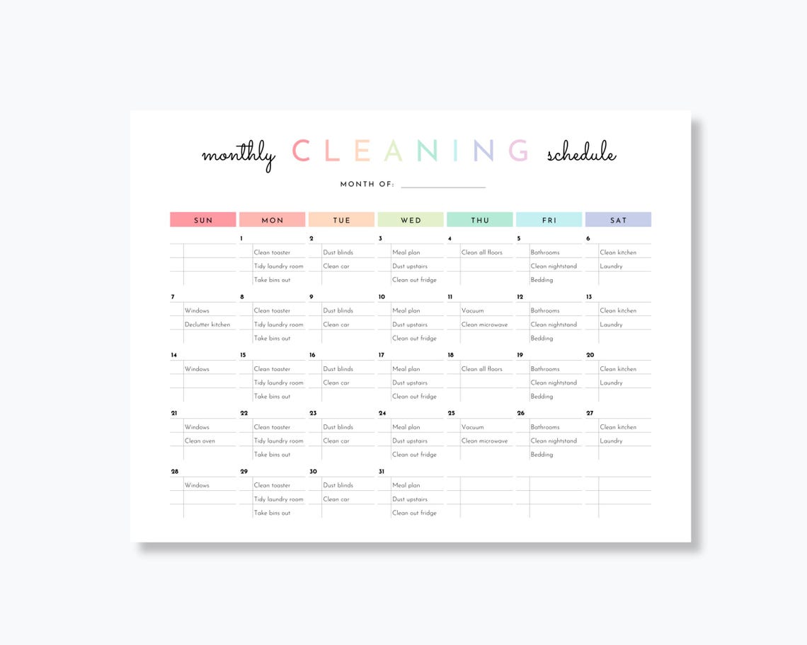 Editable Monthly Cleaning Schedule Canva - Etsy