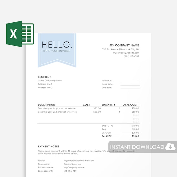 Super Invoice Template Excel Excel Invoice Template Spreadsheet | Etsy OZ-42