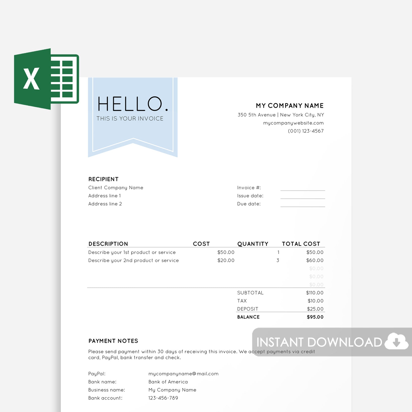 Invoice Template Excel, Excel Invoice Template Spreadsheet, Invoice,  Freelance Invoice, Photography Invoice, Microsoft Excel Template Regarding Xl Invoice Template