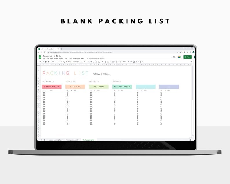 Packing List Template | Google Sheets - Etsy