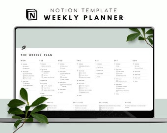 Notion Template Week Planner, Mint Green