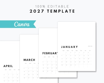 2027 Calendar Canva Template - 100% Editable