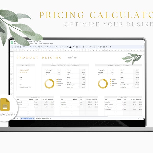 Product Pricing Calculator Google Sheets Spreadsheet, Product Price Template