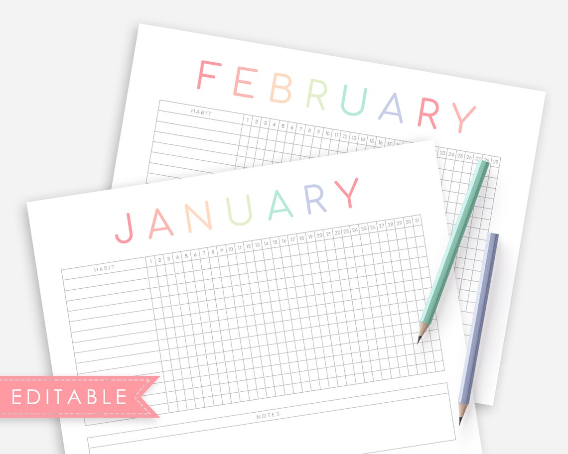 Editable Habit Tracker Printable - Etsy