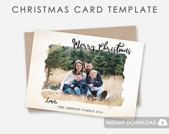 Photo Christmas Card Template for Photoshop, Merry Christmas, Happy Holidays, Psd Christmas Card Template Printable, Xmas Photoshop Template