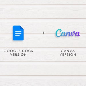 May include: A blue Google Docs icon with a white document symbol and the text "Google Docs Version" below it. A plus sign is next to the icon. A blue to purple gradient Canva logo with the text "Canva Version" below it.