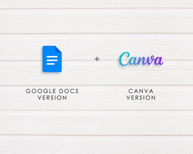 May include: A blue Google Docs icon with a white document symbol and the text "Google Docs Version" below it. A plus sign is next to the icon. A blue to purple gradient Canva logo with the text "Canva Version" below it.