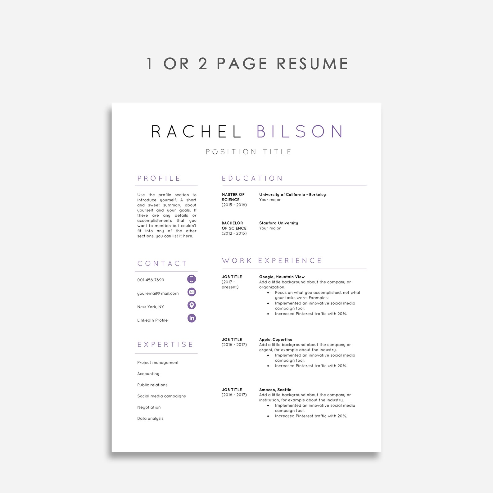 Resume Template for MS Word, Professional Resume Template and Cover