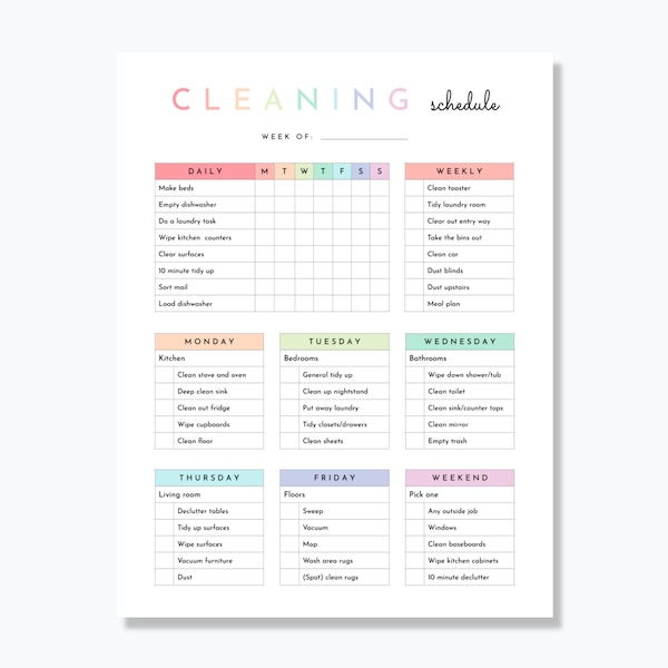 Printable Cleaning Schedule Etsy
